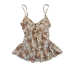 BE COOL Floral Tank Top - Brown and Cream